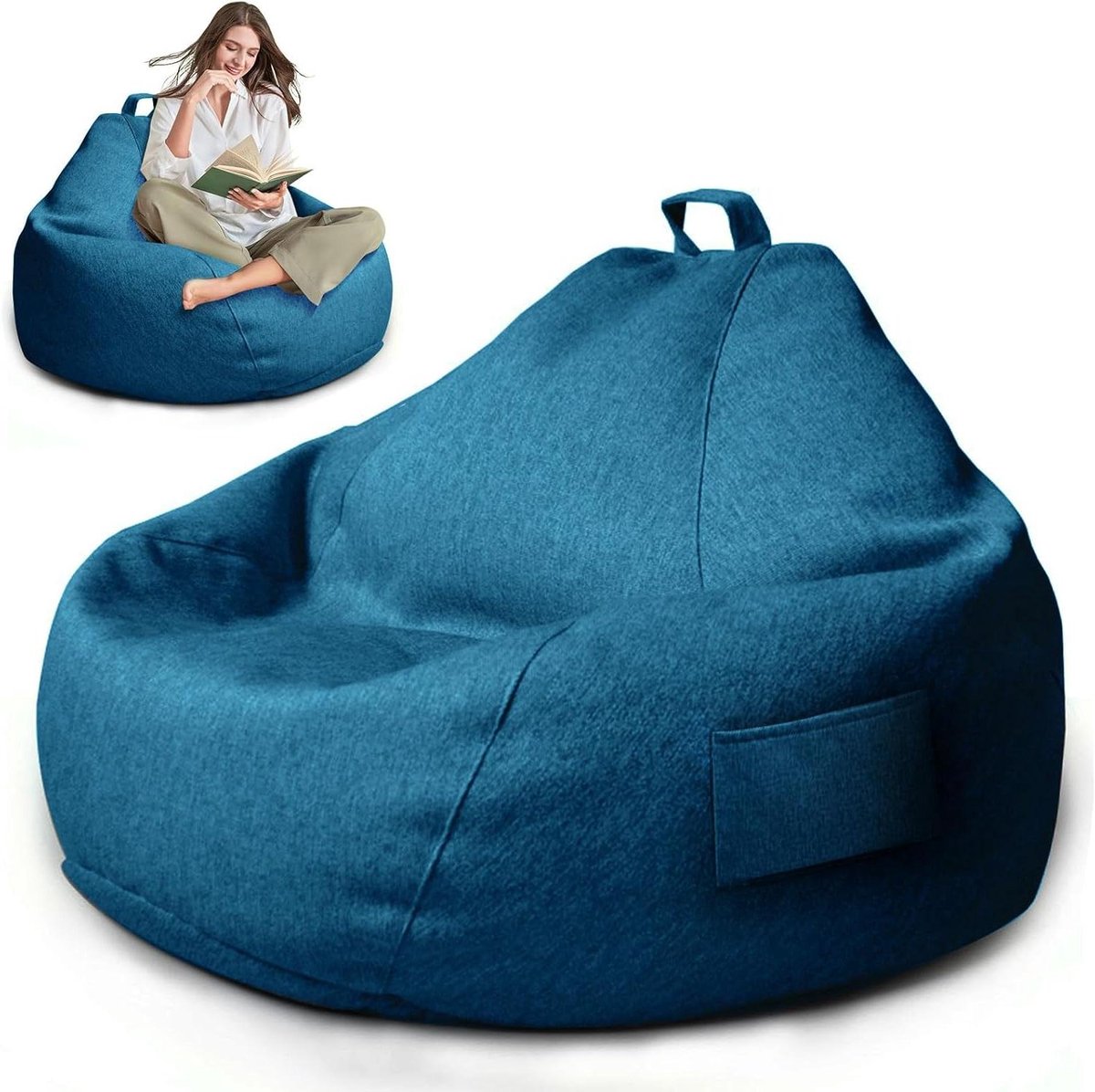 Zitzak Overtrek - Bean Bag Cover - Ontspannen Zitten - Wasbaar Zacht Materiaal - XL 100x120cm - Donkerblauw