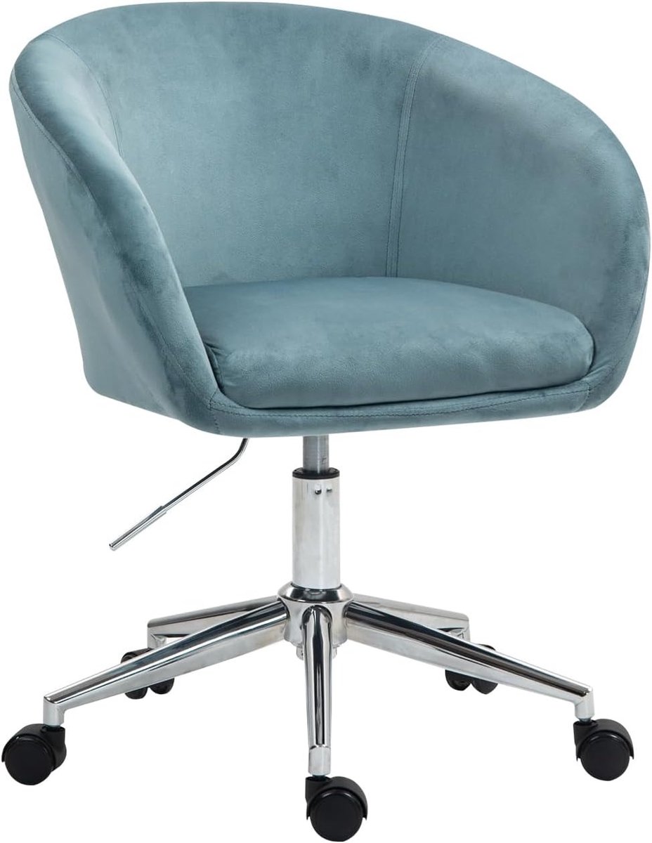 Bureaustoel Velours Draaistoel Blauw - Ergonomische Verstelbare Kantoorstoel met 360° Draaifunctie, Zachte Bekleding en Wielen - Thuiswerkstoel, Make-upstoel en Computerstoel voor Thuiskantoor