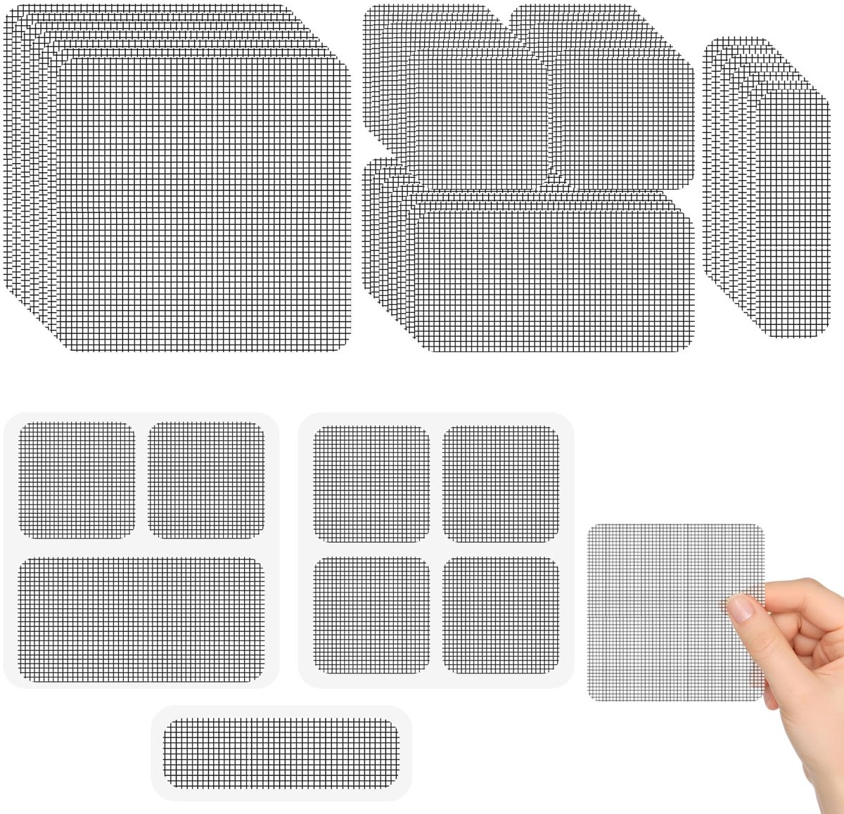 Gaas, reparatieset, zelfklevend, glasvezel, reparatieset, 4 maten, vliegengaas, raam, reparatie, plakband, 28 stuks