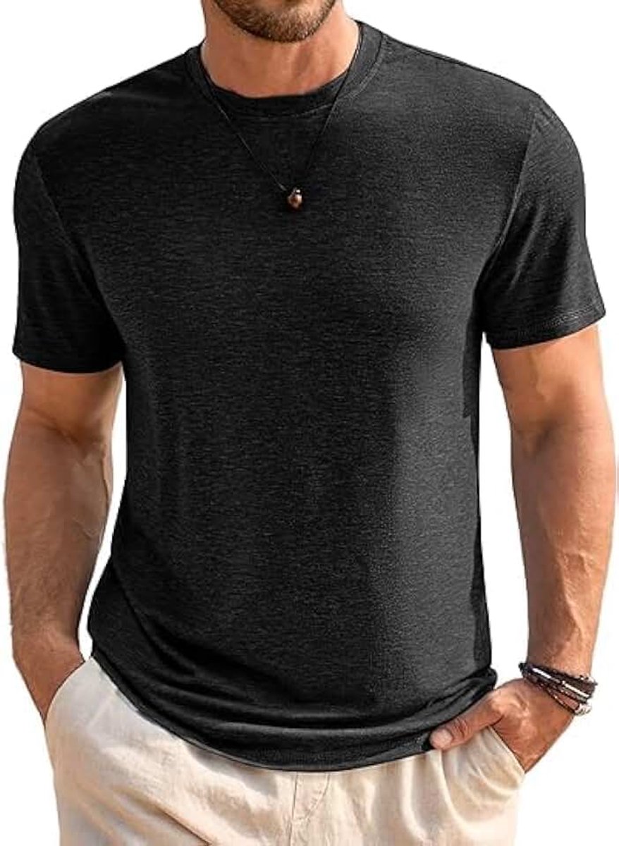 Heren T-shirt ronde hals korte mouwen zomer bovenstuk regular fit sport fitness functioneel shirt effen basic onderhemd business shirts