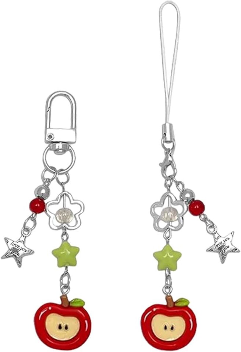 2-delige Telefoonketting Phone Charm Set, Schattige Y2K Roze Gitaar Aardbei Ster Telefoonriem Sleutelhanger Voor Tassen Camera Sleutels, Esthetisch Accessoire Voor Meisjes Tieners