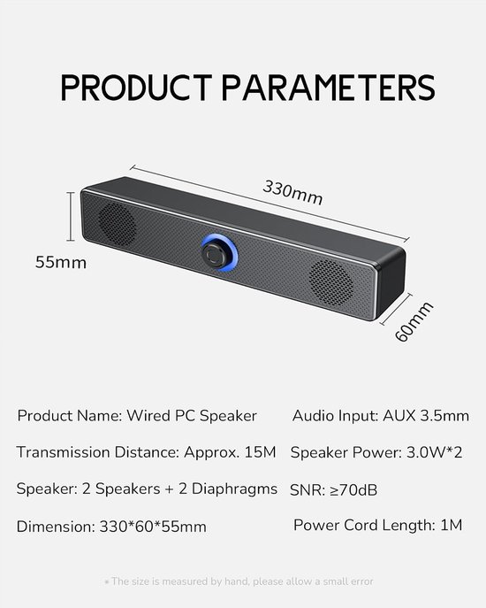 Computer Soundbar - PC Luidspreker - Muziek Luisteren - Ergonomisch 15° Ontwerp - 6 Watt Vermogen - Zwart — afbeelding 4