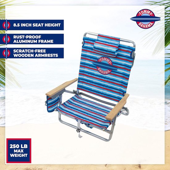 Strandstoel Rugzak - Opvouwbare stoel - Ontspannen aan zee - 5 zitposities verstelbaar - 318 kg - Rood wit blauw — afbeelding 5