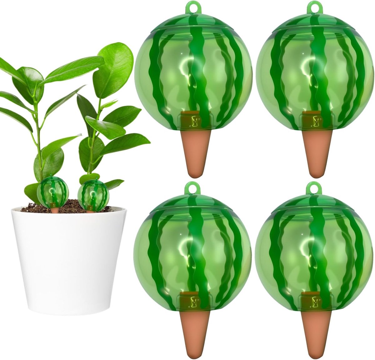 4 stuks irrigatieballen voor planten, irrigatie kamerplanten, watermeloenvormig design, zelfbewatering, waterballen voor planten, geschikt voor verschillende bloempotten (1 stuks/500 ml)