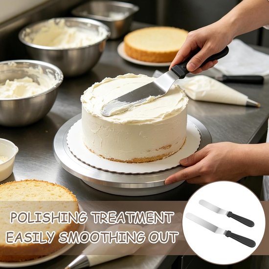 2 stuks, professionele gebogen spatel van roestvrij staal, voor cake, pannenkoeken, decoratie en gladmaken met ergonomische antislip handgreep (zwart) — afbeelding 2