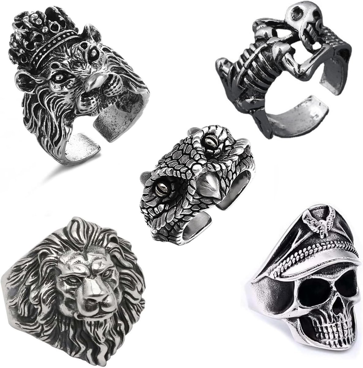 Ringen voor heren, roestvrij staal, vintage, gothic, schedelring, punk, hiphop, schedel, Halloween-ring voor Halloween en themafeesten