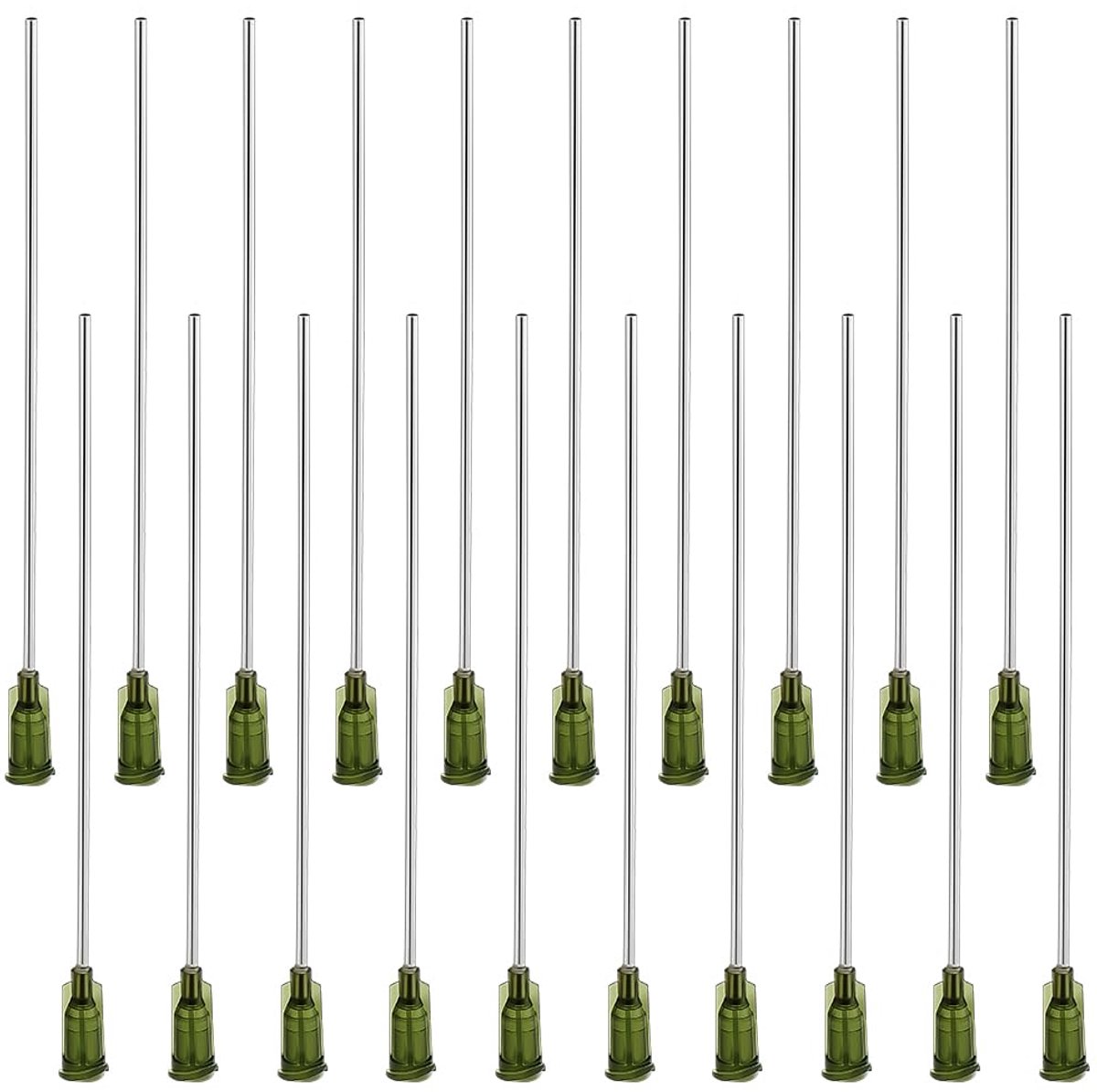 20 stuks 14G doseernaald met stompe punt en Luer Lock-stiftgat, spuitnaald van roestvrij staal, 11,7 cm, donker olijfgroen, industriële vloeistofdoseernaald voor lijm