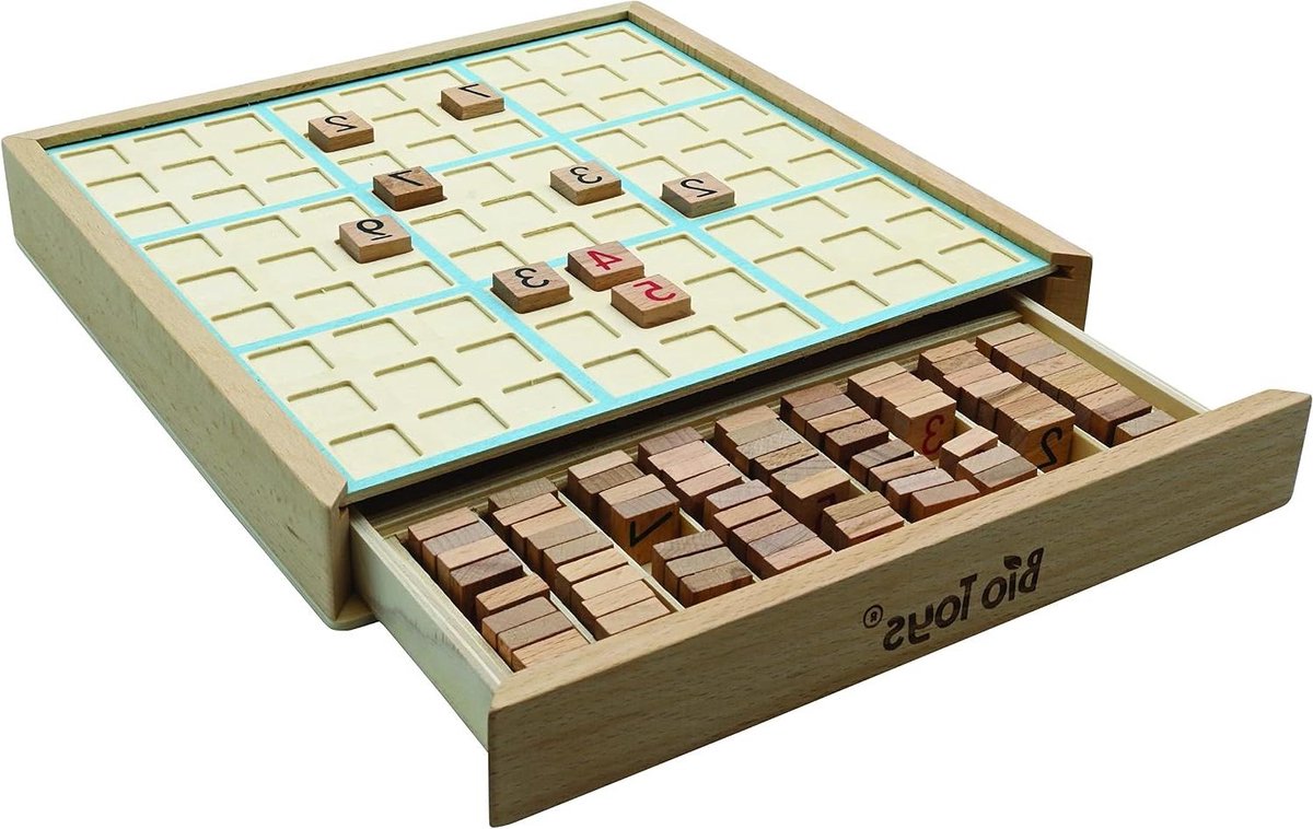 Houten Sudoku Spel - Logica Puzzel - Hersenen Trainen - Ingebouwde Opberglade - 22 x 22 cm - Niet gespecificeerd