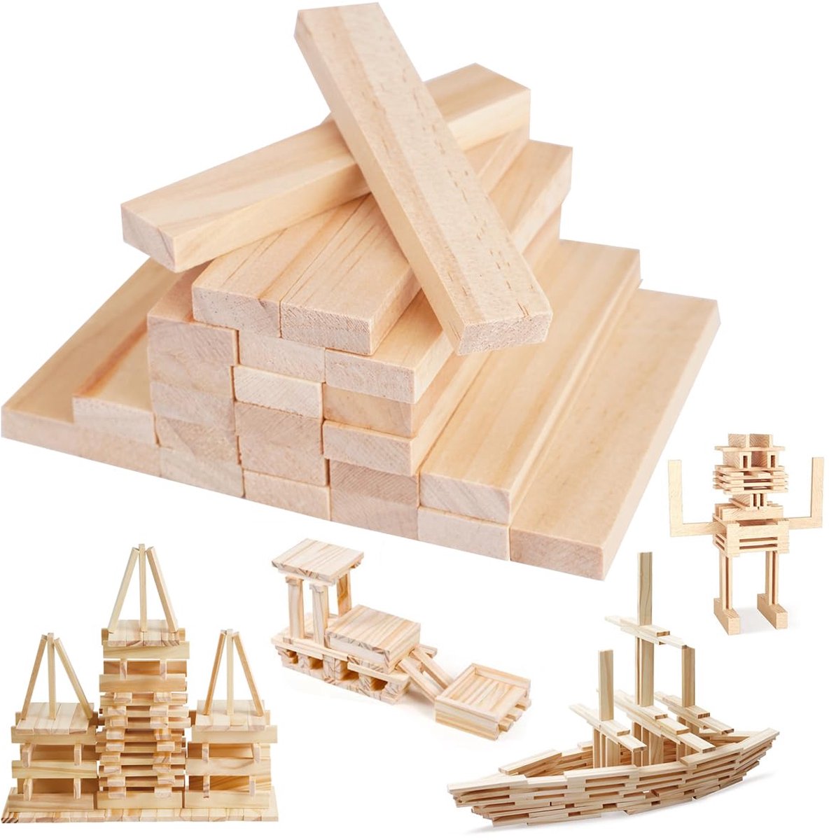 Houten blokjes 100 stuks - 92 x 18 x 8 mm - dennenhout - glad en gratenvrij, ideaal voor knutselen - SnelShoppen