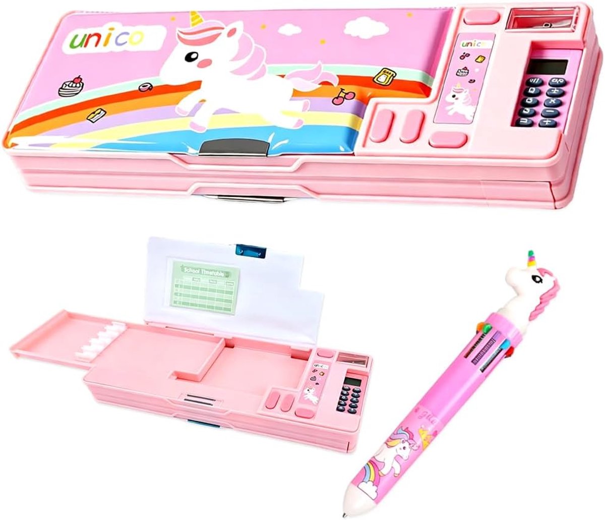 Eenhoorn etui multifunctioneel - pop-upfunctie - schattig cartoon ontwerp - perfect voor schoolspullen - SnelShoppen
