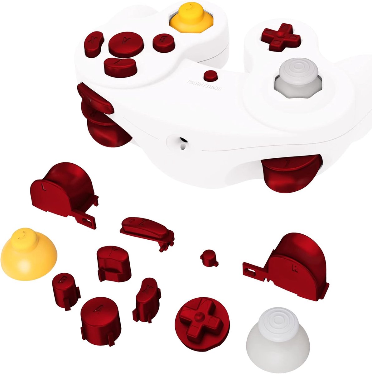EXtremeRate Scharlaken Rood Reparatie ABXY D-pad Z L R Toetsen voor GameCube Controller, DIY Vervanging Volledige Set Knoppen Thumbsticks voor GameCube Controller - Controller NIET Inbegrepen