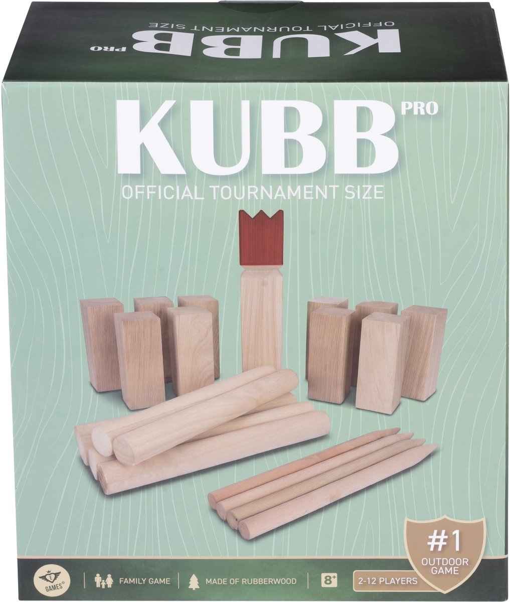 Kubb spel van rubberhout –PRO- officieel wedstrijd formaat- Rode Koning- compleet buitenspel voor jong en oud- Engelhart