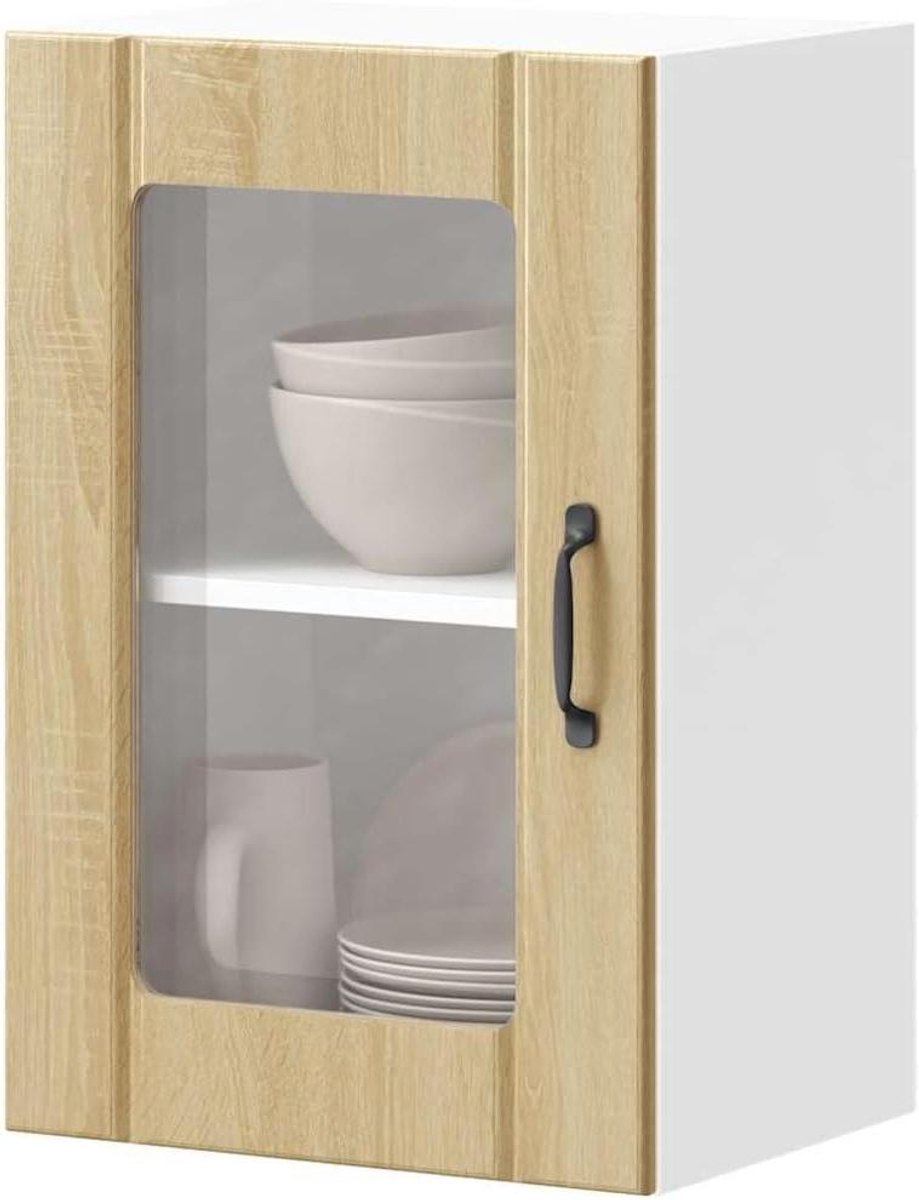 Keukenkast Hangend - Opbergkast Keuken - Ruimte Optimaliseren - Glazen Deuren - 40 x 31 x 60 cm - Sonoma Eiken