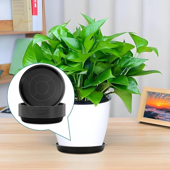 12 stuks onderborden, rond, planten, onderzetter, 26 cm, onderschotel, bloempot, bloemenonderzetter, kunststof, bloempotmat, zwart, plantenonderzetter voor tuin, balkon, woonkamer — afbeelding 5