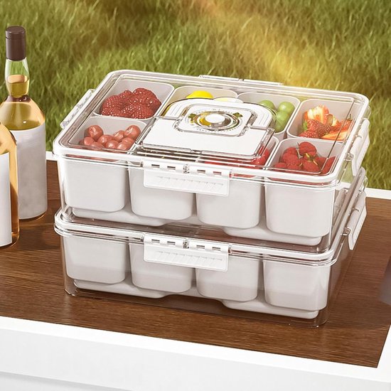 Snack Box Container - Opbergbakje Serveerschaal - Buiten Eten - Geïntegreerd Koelsysteem - 8 Vakken - Enkel Kenmerk — afbeelding 2