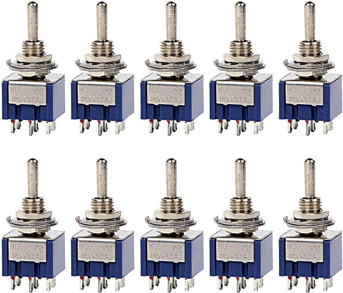 Mini Tuimelschakelaar - DPDT Schakelaar - Apparaat Bediening - Aan-Aan Functie - 10 stuks - Zwart