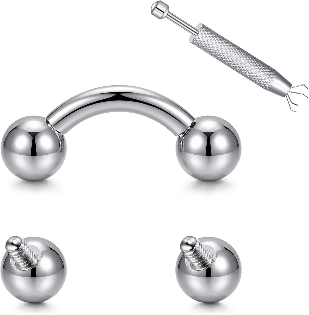 Barbell Piercing Prince Albert sieraden PA Piercing, 14G 12G 10G 8G 6G 4G 2G 0G 00G Heavy Gauge Barbell Banaan Bar met reserveballen voor wenkbrauw, buik, septum, oor, goth punk stijl