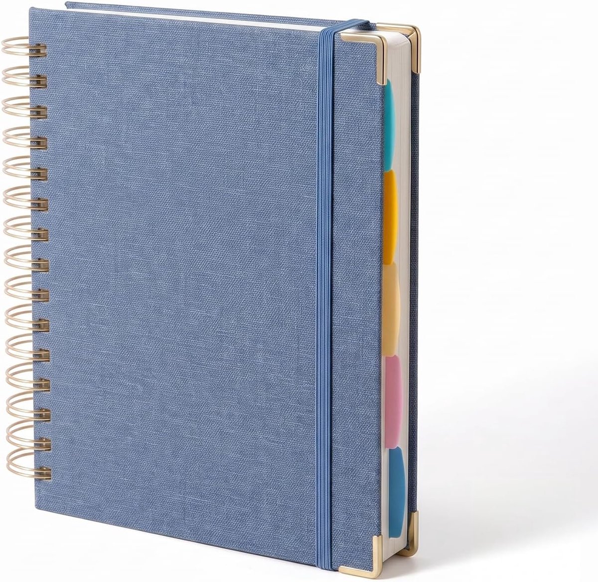 Notitieboek met 5 Verdelers, 300 Pagina's, 100 g/m² Crèmepapier | Harde kaft met linnenlook, 5 verplaatsbare verdelers, transparant vak, elastiek en 150 vellen met 7 mm liniëring