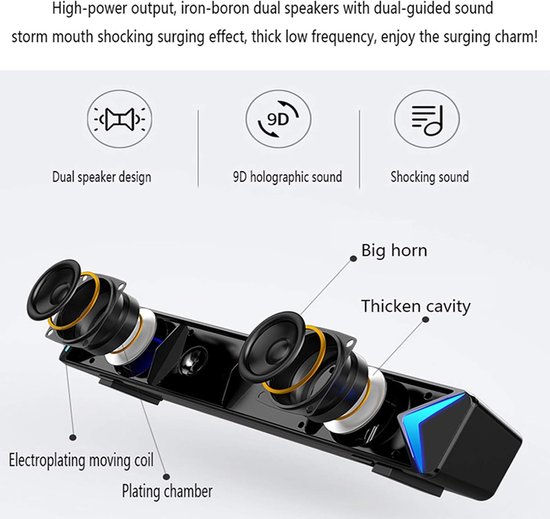 Soundbar Luidspreker - Draadloos Geluid - Film Geluid Verbeteren - Ingebouwde Subwoofer - 2.0 Kanaals - Zwart — afbeelding 4
