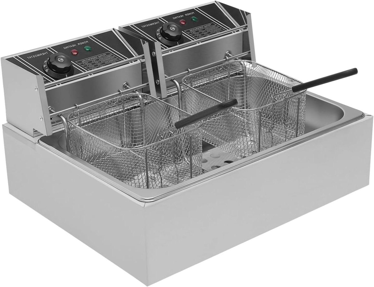 Professionele Friteuse - Elektrische Frituurpan - Grote porties Frituren - Dubbele Mand Controle - 12 Liter Capaciteit - Zilver
