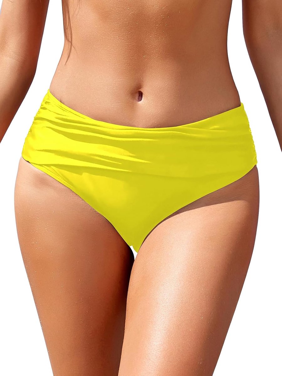 Dames Bikinibroekje Ruched Elastisch Hoge Taille Zwembroek Buikcontrole Bikini Bottoms Retro Monochrome Onderbroek