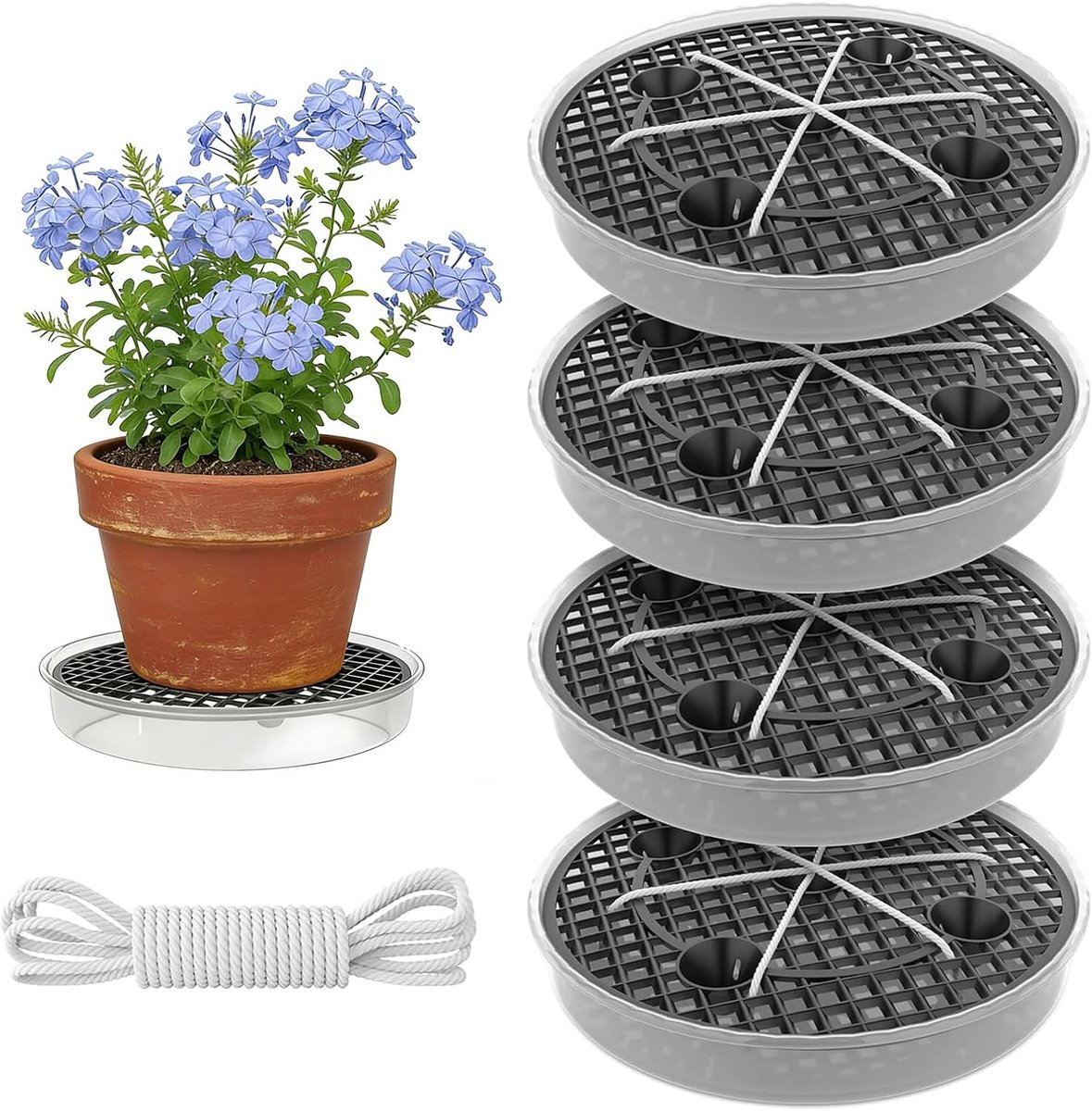 Stoffen zelfbewateringspotten, 30 cm, 4 stuks, automatisch bewateringssysteem voor potplanten, decoratieve potten voor tuin, terras en binnenruimte