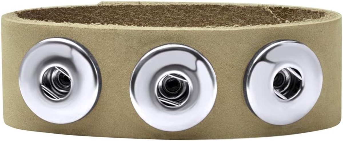 Vrouwen 18mm Snap Knop Chunk Lederen Armband Beige Tortilla Resizeable 18.5-20.5cm voor Klik Knoppen
