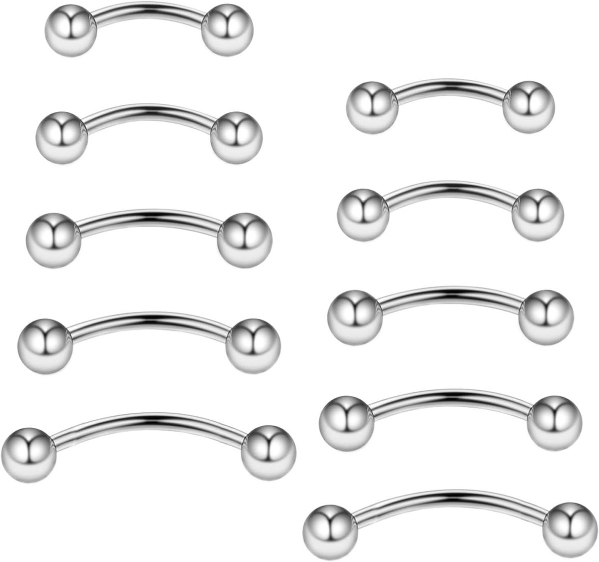 Barbells voor wenkbrauwen, lippen, rook, helix, tragus, brug, piercing, buik, piercing, 16 g, roestvrij staal, 6 mm, 8 mm, 10 mm