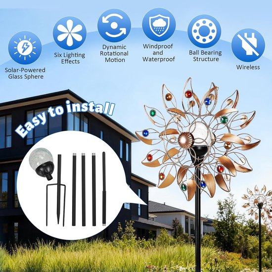 Windmolen voor de tuin, metaal, windgong voor buiten, 3D-look, windspinner, spinner, sculpturen, windvanger voor buitenterrassen, patio, gazon — afbeelding 2