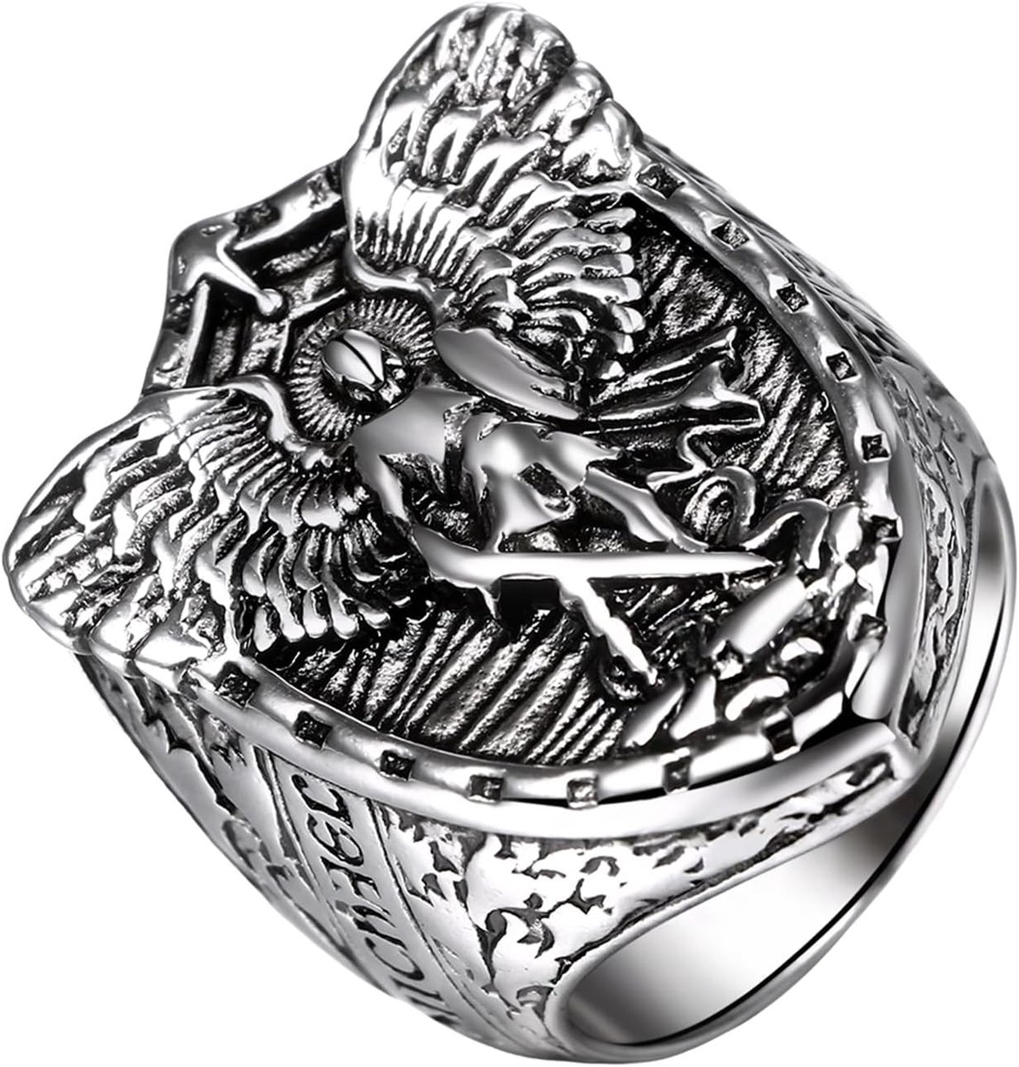Heilige Michael ring heren roestvrij staal herenring aartsengel St. Michael amulet kruis beschermheilige zegelring retro band bandring christelijke religieuze sieraden cadeau