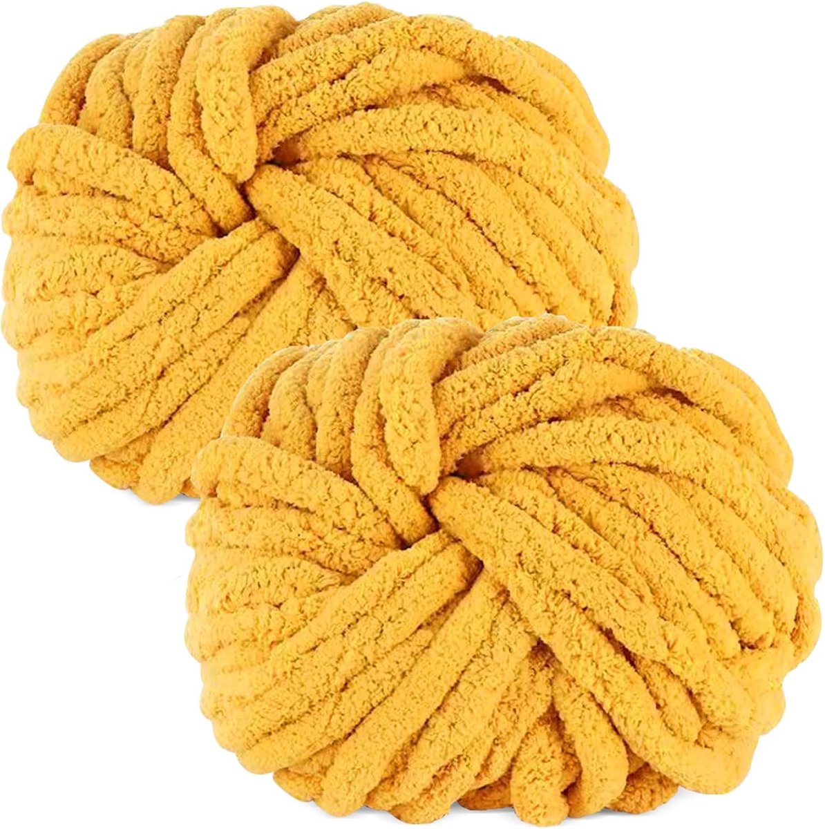 Grossa Breigaren, 2 stuks, 500 g, reusachtig garen, wol voor handdekens, chenille, XXL-bol voor het breien van sjaals, hoeden en kussens, geel