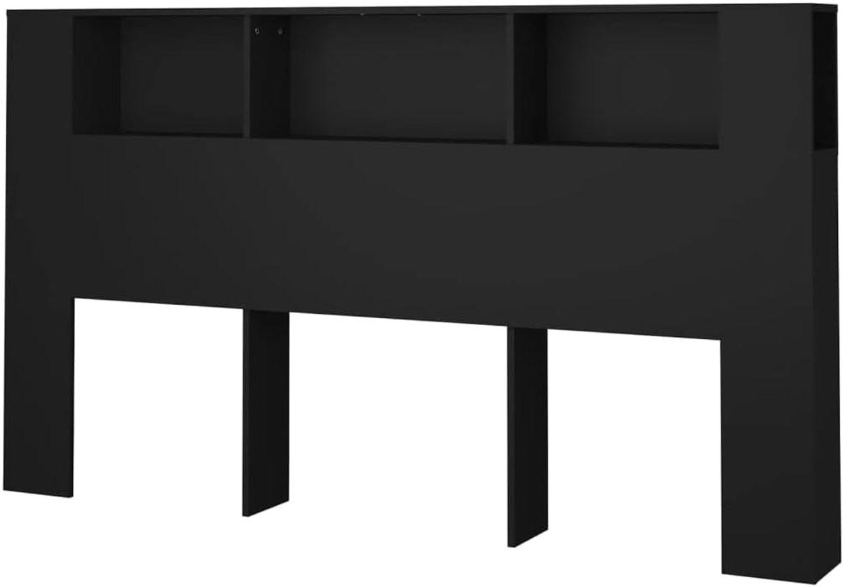 Hoofdbordkast - Bedombouw kast - Slaapkamer opbergen - Drie vakken - 180 cm breed - Zwart