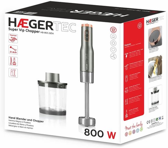 Staafmixer - Keukenmixer - Eten Bereiden - Turbo Functie - 800 Watt - Titanium — afbeelding 2