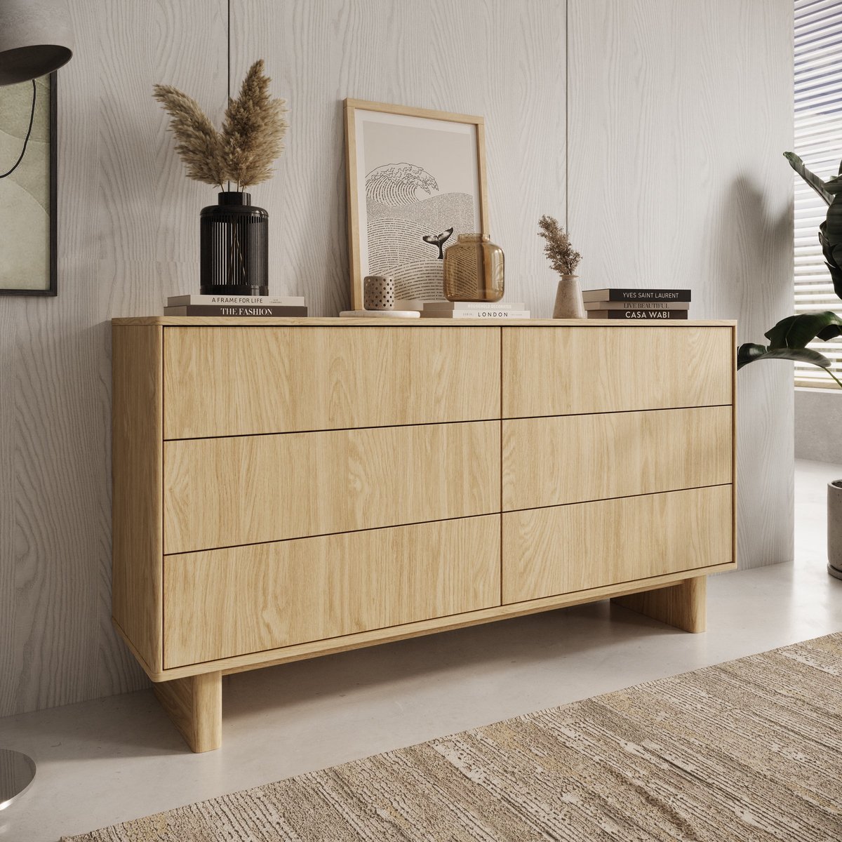 Meubella - Navello - Ladekast - Licht eikenpatroon - 154x38x83 cm