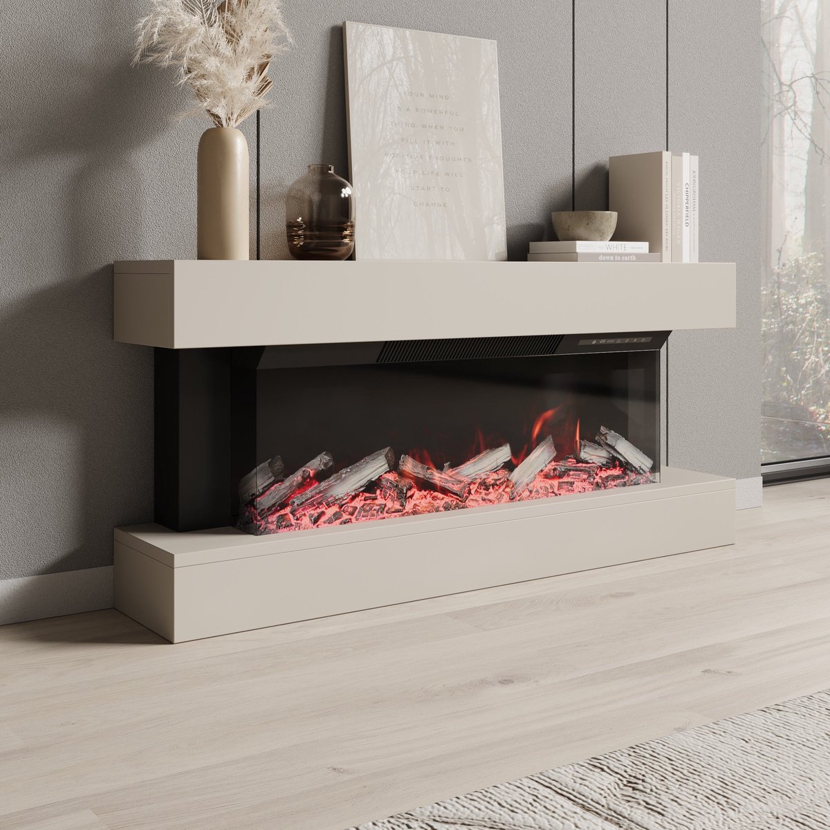 Meubella - Zarea - Elektrische sfeerhaard - Beige - 120x23x56 cm