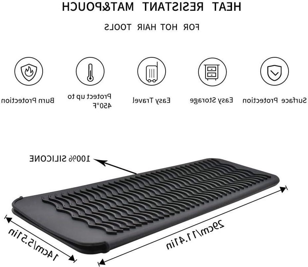 Stijltang Hoes - Hittebestendige Mat - Haar Styling Beschermen - Antislip Gegolfde Textuur - 29 x 14 cm - Zwart