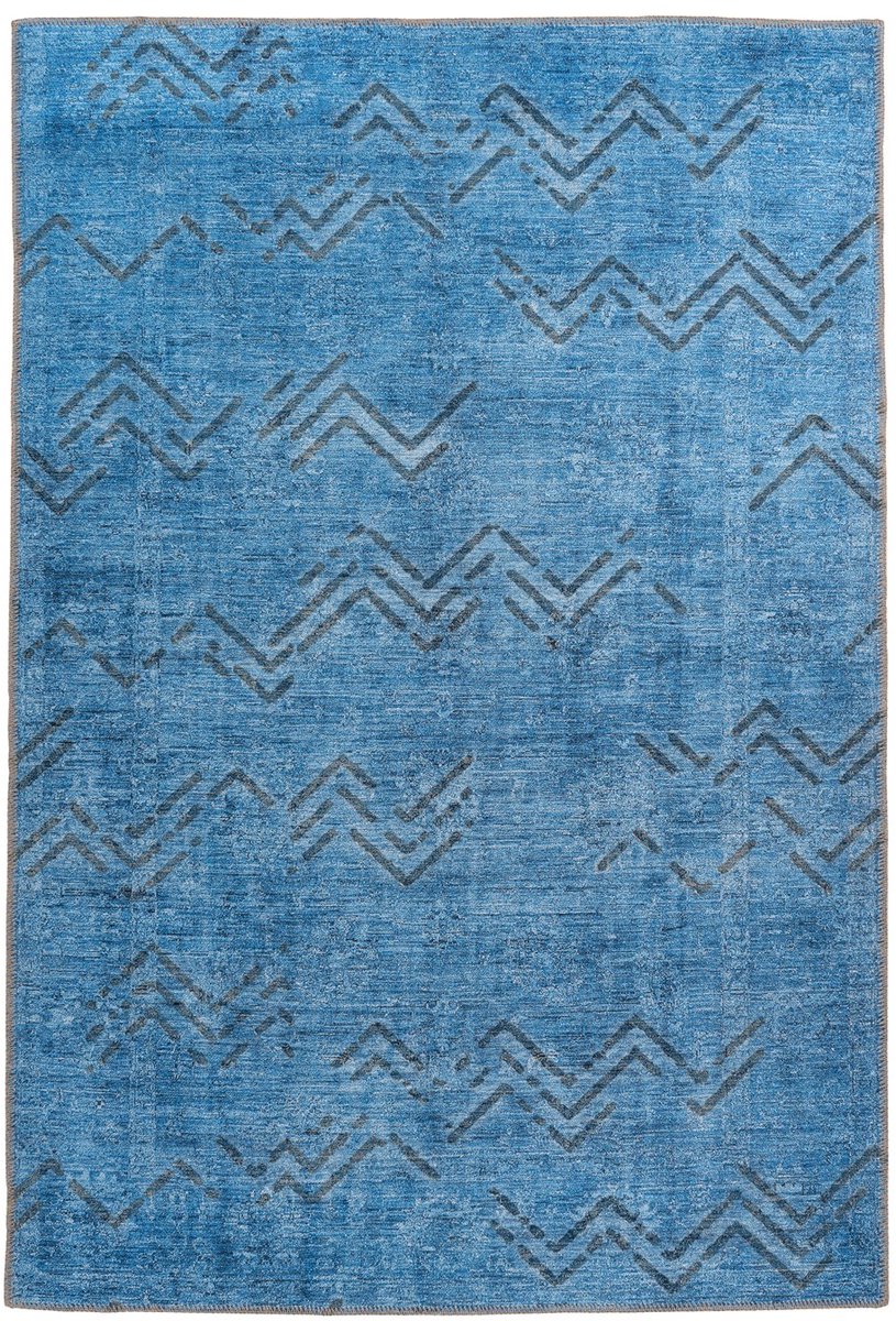 Padiro laagpolig vloerkleed 80 x 150 cm - blauw - abstract used-look - geschikt voor vloerverwarming - van polyester