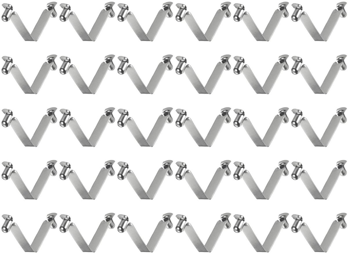 30 stuks dubbele knoppen kajakpeddel snapveerclip 6 x 9,5 x 40 mm 65 Mn-verenstaal V-vormige holle telescopische vergrendeling buisclips voor tent, paraplu, camping