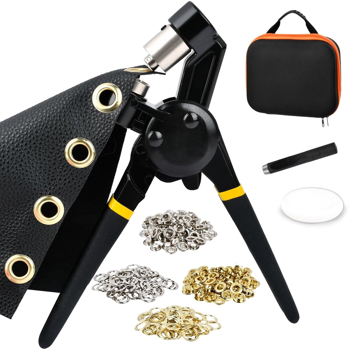 oogtangset met 200 ogen (Ø 10 mm), set ogen met opbergdoos, magnetische oogpers, oogtang voor dekzeilen, ogen voor dekzeilen, ooggaten voor pvc-banners, dekzeilen, karton