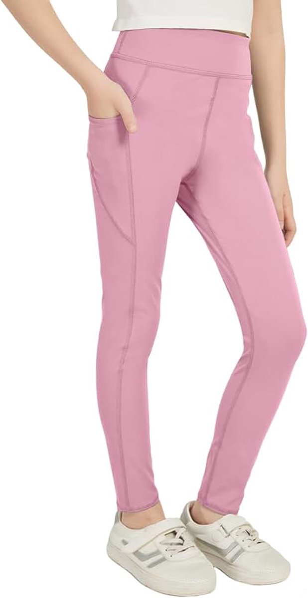 Sportlegging voor meisjes, lange sportbroek met 2 zakken, zwarte leggings, turnbroek, gymnastiekbroek voor joggen, training, yoga