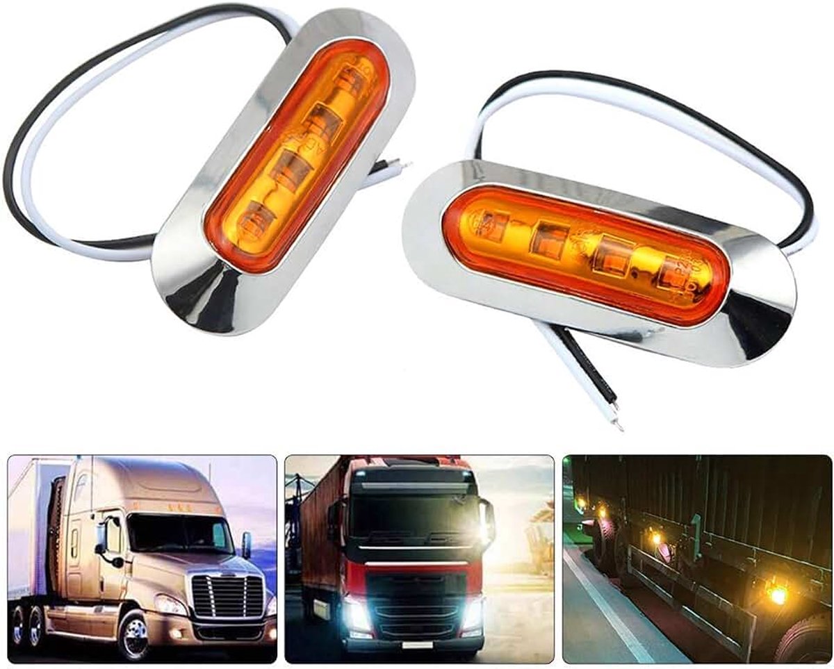 Zijverlichting, 2 x 4 leds, 12 V/24 V, amberkleurige markeringslicht voor auto, vrachtwagen, caravan