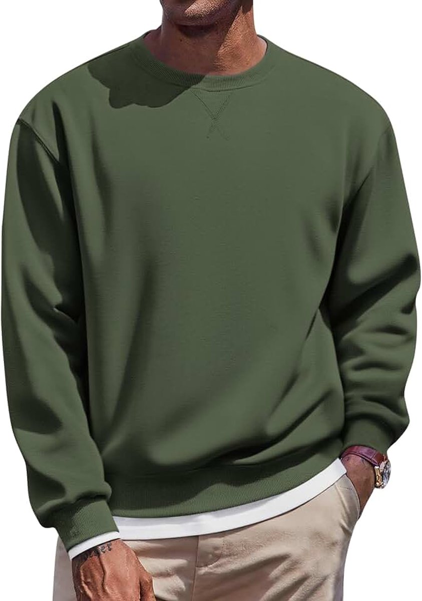 Heren Sweatshirt met Fleece Voering Warme Trui met Ronde Hals | Warme Trui met Ronde Hals, Casual Zakelijk, Lange Mouwen, Herfst Winter Pullover