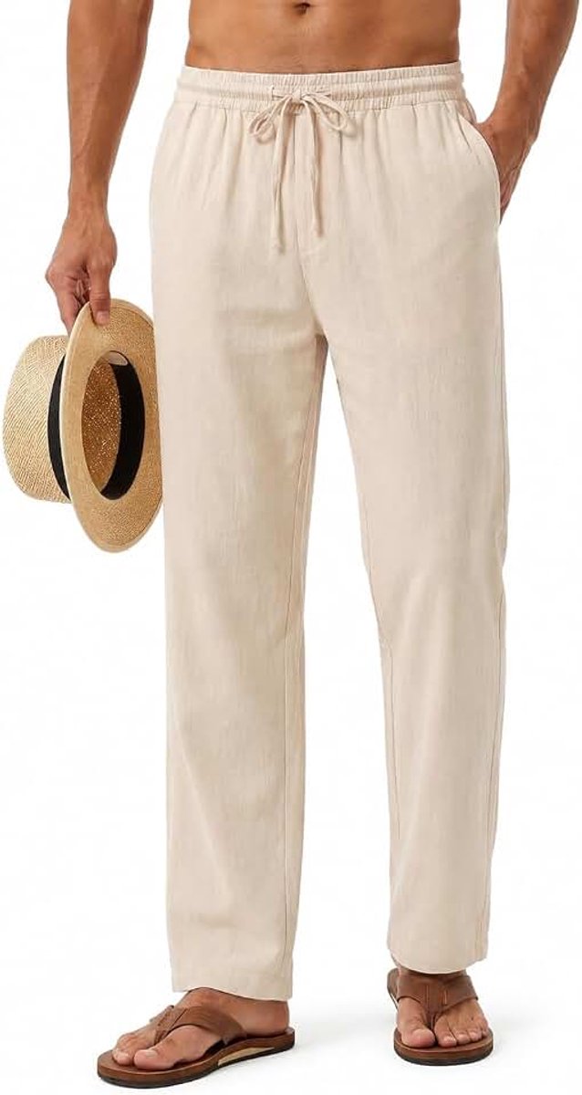 Linnen broek voor lange mannen 15 meter hoogte, rechte pijpen ontspannen pasvorm lange casual broek