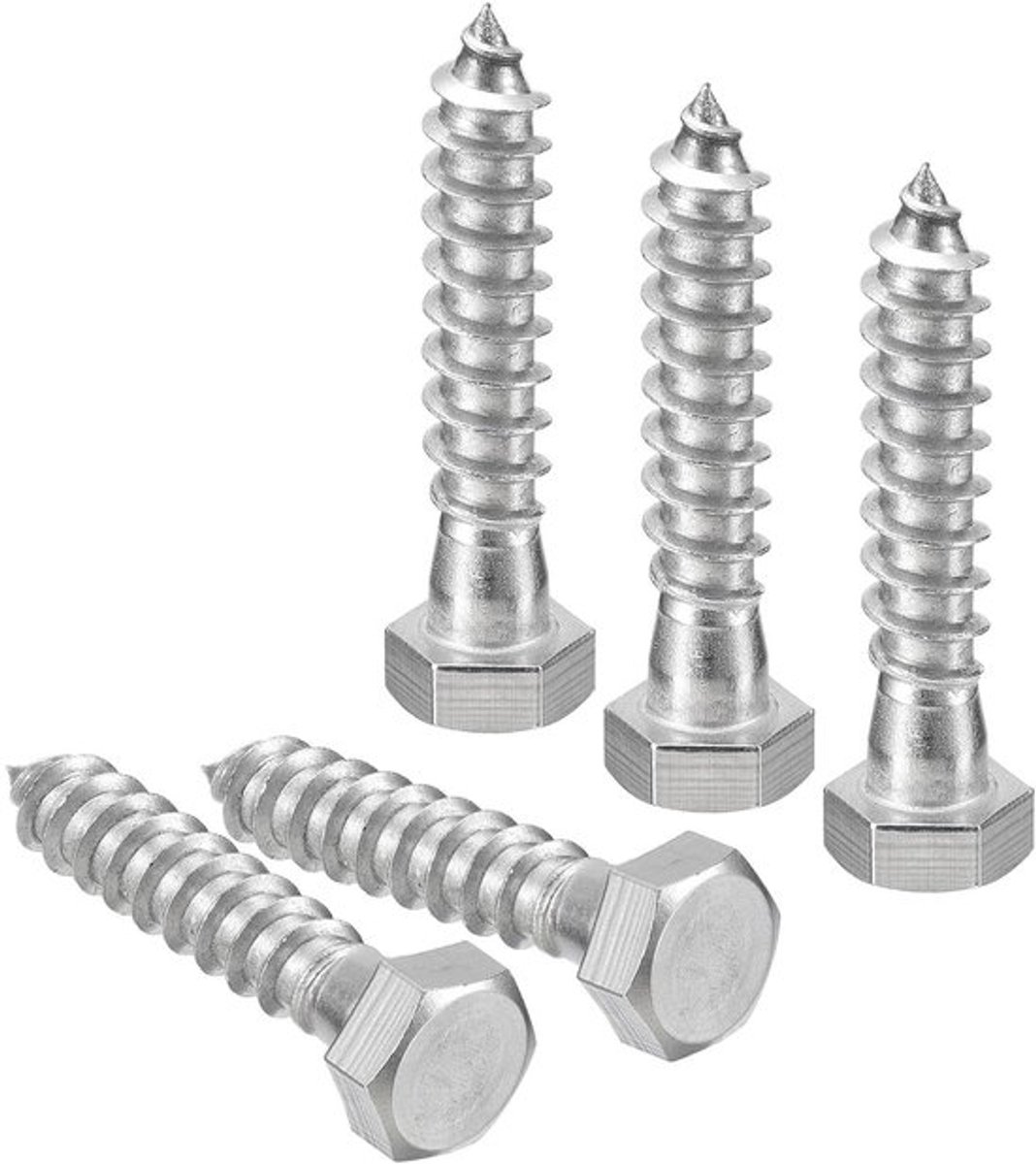 Zeskantschroeven 30 stuks, roestvrij staal 304, 3/8" x 2", gedeeltelijke schroefdraad, houtschroeven.