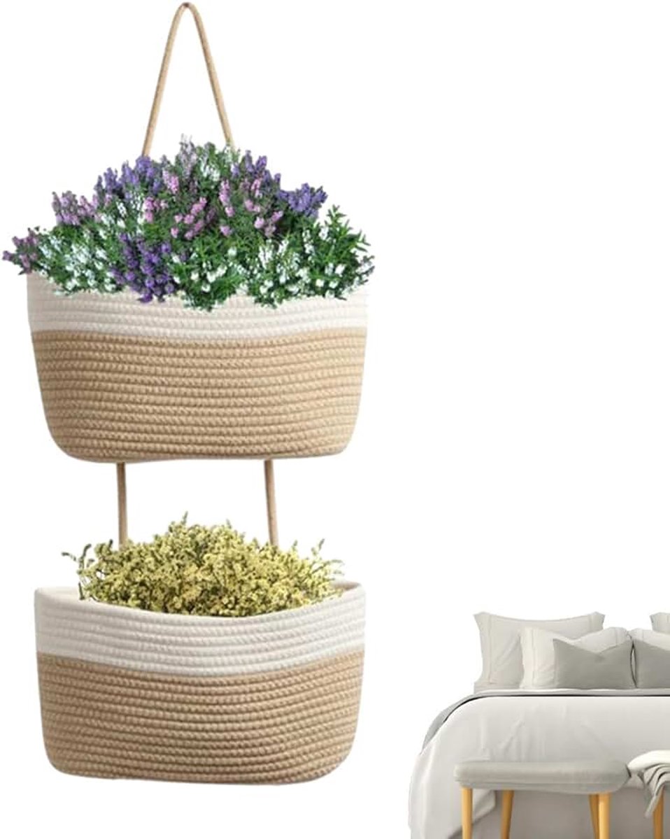 Hangmanden voor het organiseren, Hangmand boven de deur - 2-laags geweven | katoenen decoratieve hangende kindermanden - Katoenen touw muurhanger voor slaapkamer, badkamer, woonkamer