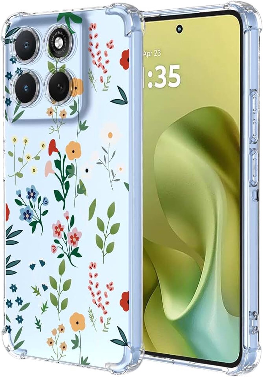Doorzichtige hoes voor Motorola Moto G86 met bloemenpatroon, slanke, schokbestendige, transparante zachte TPU-bumperhoes met beschermende bloemenkunst-cover