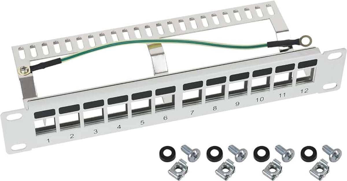 63346-07 STP Keystone Patchpaneel voor Serverkast | 10 inch | 1 HE | 12 poorten RJ45 afgeschermd | lichtgrijs