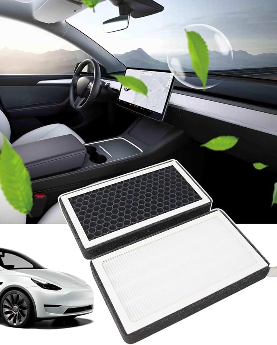 Tesla Model Y Model 3 HEPA-luchtfilter met actieve kool, vervanging van het luchtfilter van de Tesla-cabine (2017-2023) (2 stuks)