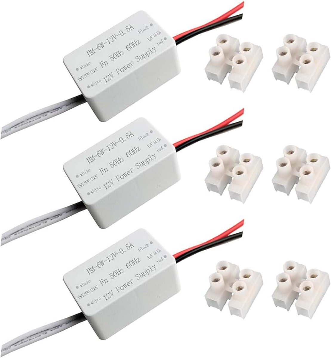3 stuks LED transformator 12 V 6 W, constante spanning schakelvoeding adapter, driver, transformator, LED schakelaar laagspanningstransformator.