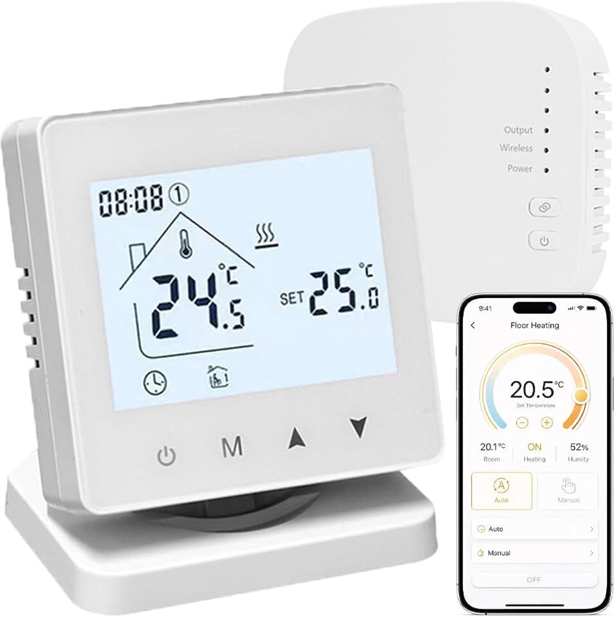 WLAN-kamerthermostaat met digitale bediening van de centrale verwarming, compatibel met Alexa voor Google Assistant voor Tuya voor vloerverwarming op gas en warm water